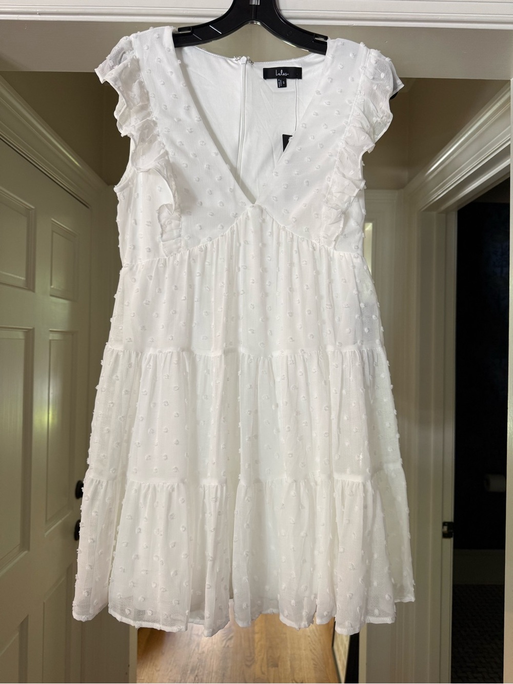 Lulu's White Swiss Dot Ruffle-Tiered Women’s  Dress